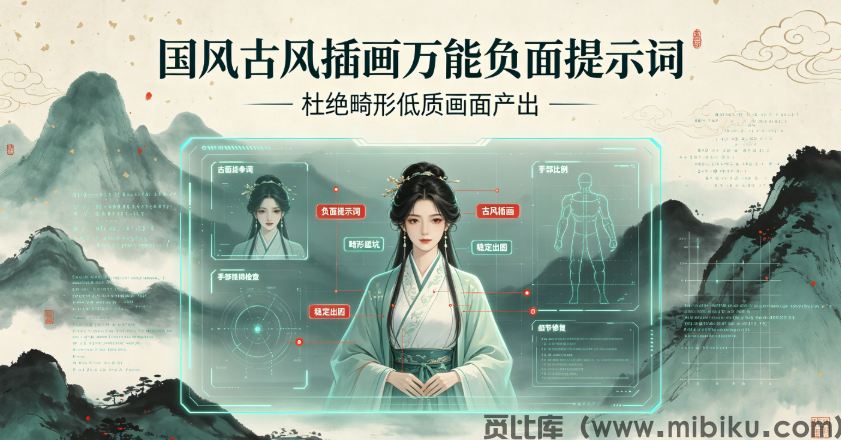 国风古风插画万能负面提示词，杜绝畸形低质画面产出