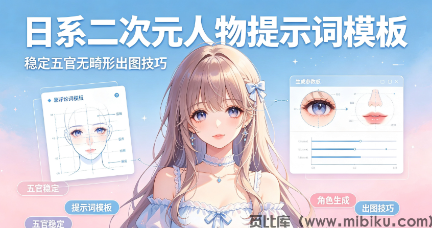 日系二次元人物提示词模板，稳定五官无畸形出图技巧